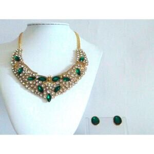 green rhinestone necklace set,wedding MOB prom party evening drag queen necklace
